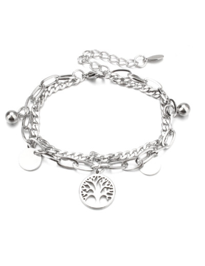 Bracelet double chaîne arbre de vie et breloques en acier inox