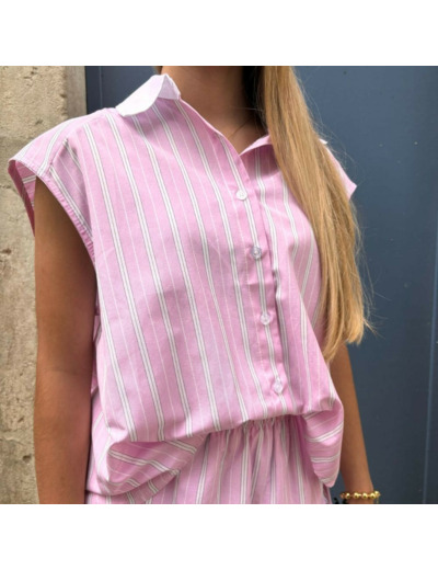 CHEMISE RAYÉE ROSE SANS MANCHES