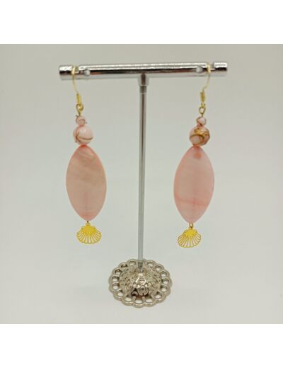 B.O. en perles de nacre ovale rose/doré