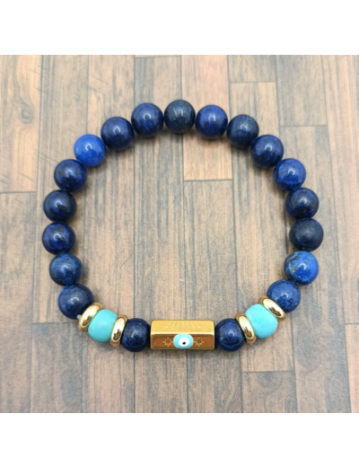 Bracelet œil porte bonheur Lapis lazuli/Turquoise