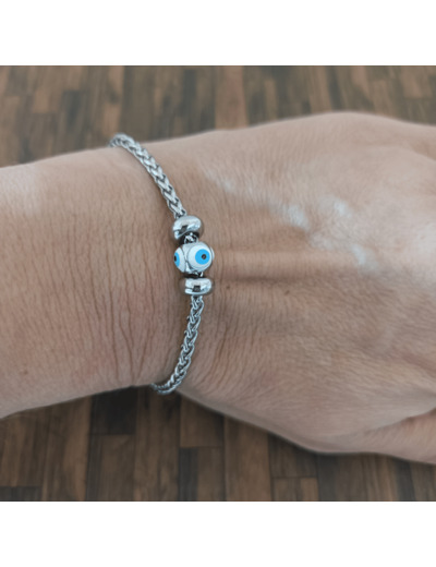 Bracelet œil porte bonheur en acier inoxydable argenté