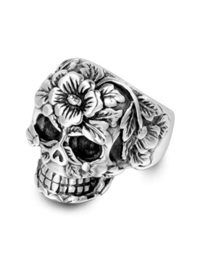 Bague homme tête de mort fleur