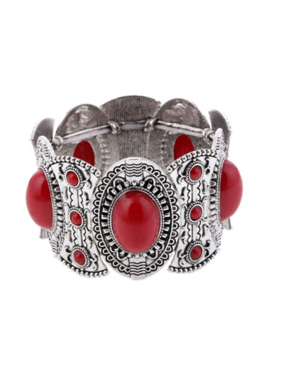 Bracelet argenté/rouge sur élastique