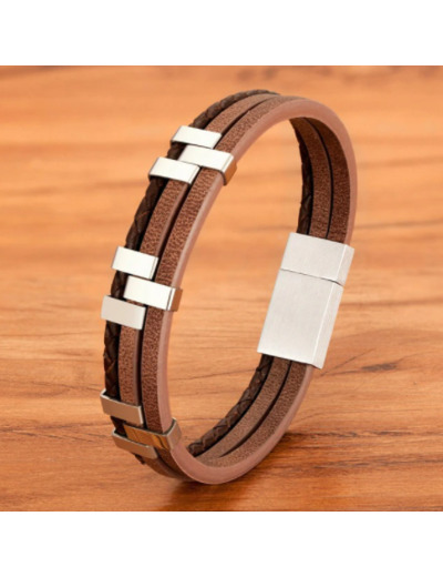 Bracelet tendance en cuir véritable marron 16