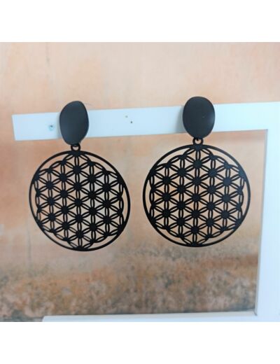 Boucles d'oreilles fleur de vie noires