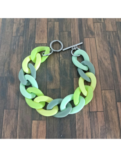 Bracelet gros maillons tons vert argenté 22mm