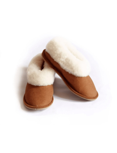 Chaussons enfant camel, en peau de mouton