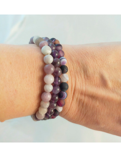 Bracelet triple agate/améthyste/jaspe lilas