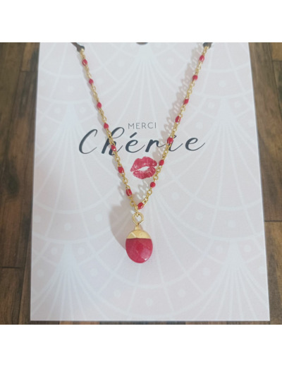 Chaîne/pendentif rouge en acier inoxydable doré