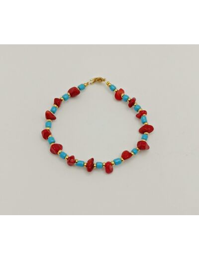 Bracelet doré/corail rouge/turquoise 1