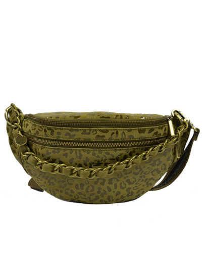 Mila Louise Petra GP Grand Sac Banane Cuir Guépard Kaki