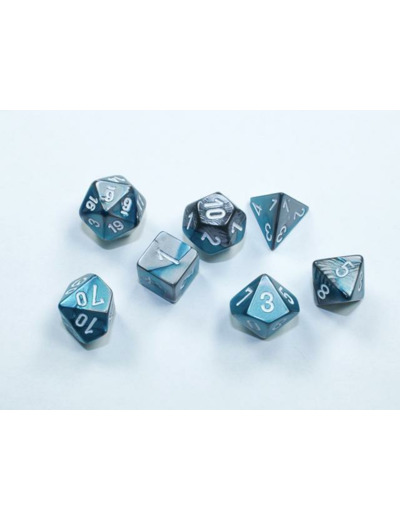 Chessex - 7 dés Gemini® Mini-Polyhedral Steel-Teal/white