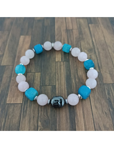 Bracelet bouddha quartz rose/agate/hématite