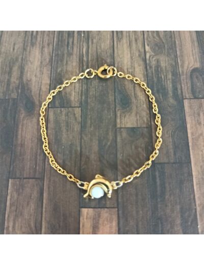 Bracelet enfant dauphin/perle de nacre/doré