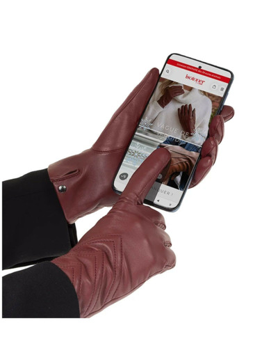 Isotoner Gants Femme Stretch et Cuir Noir