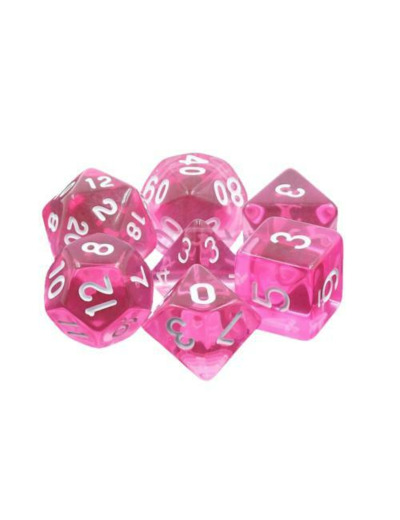 Lot de 7 Dés en boîte – Gemmes Magenta