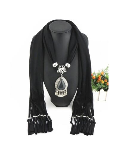 Foulard coton noir pendentif noir