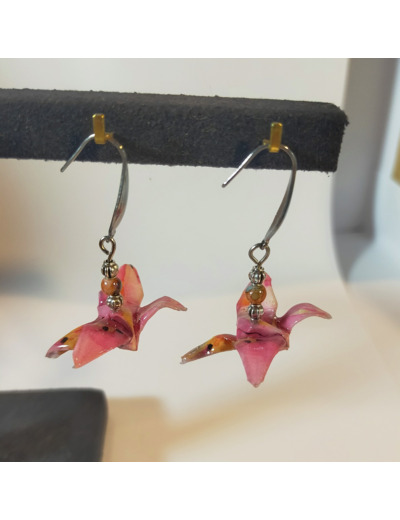 B.O. origami grues rose/argenté 2