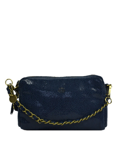 Mila Louise Mama XS BB Petit Sac Trotteur Cuir Résille Encre bleu