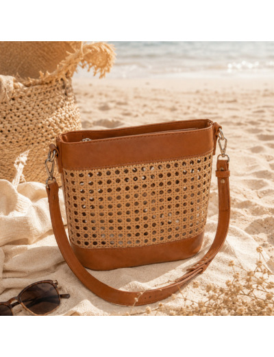 Farfouillette Sac Seau Tressé & Pochette Amovible Camel