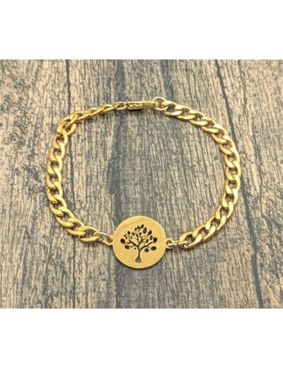 Bracelet- chaîne arbre de vie 1 en acier inox doré