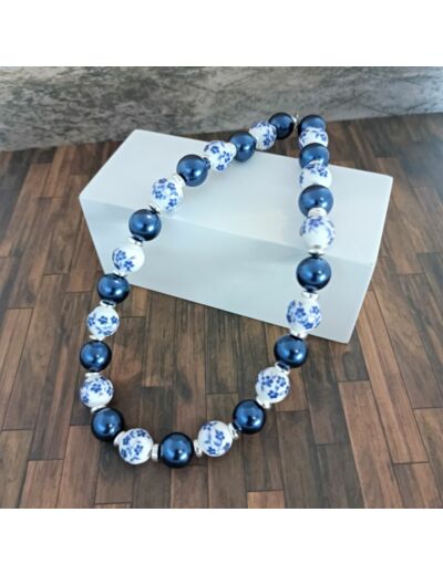 Collier grosses perles bleu