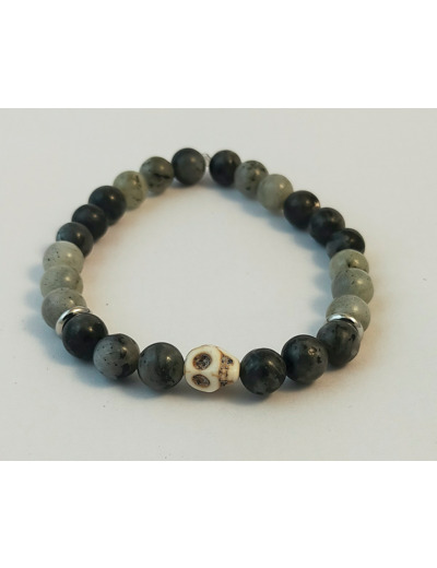 Bracelet labradorite tête de mort howlite blanche