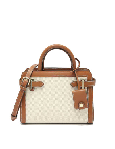 Le Tanneur Emilie Petit Sac À Main En Toile et Cuir Signature T Naturel Tan