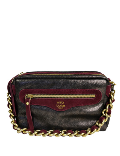 Mila Louise Masa GR Sac Porté Travers Grainé & Brillant Rouge Dark