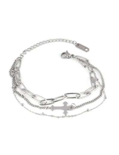 Bracelet triple chaîne croix en acier inox