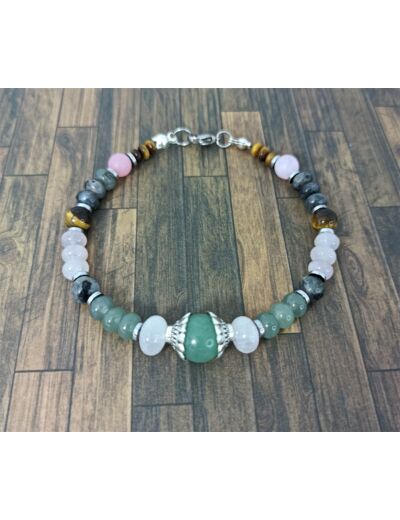 Bracelet Aventurine/Quartz rose/Labradorite/œil de tigre argenté