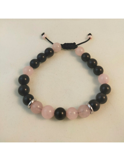 Bracelet ajustable obsidienne / quartz rose