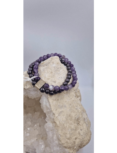 Bracelet double hematite amethyste OLPA2919