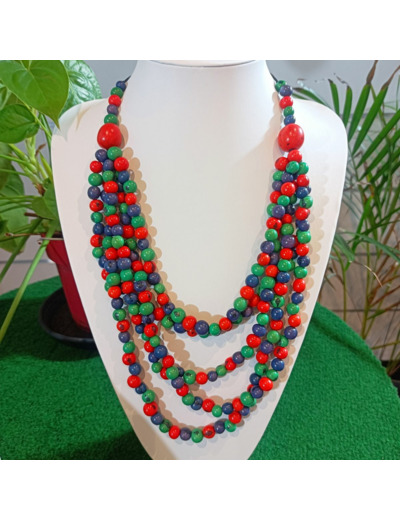 Collier Esméralda bleu-rouge-vert en ivoire végétal