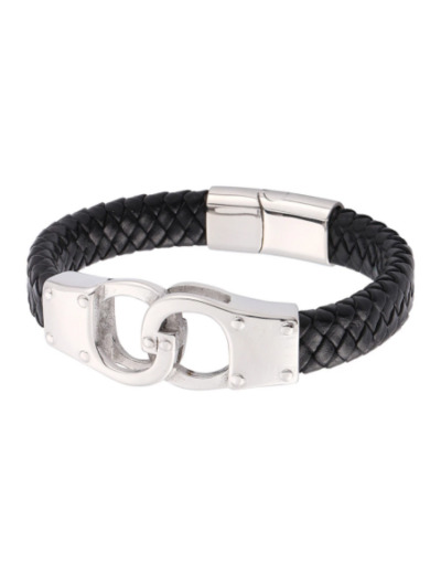 Bracelet en cuir véritable menottes pour hommes en acier inox