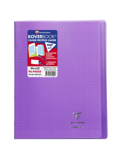 Cahier "Koverbook" - Polypro - 24x32 - 96 pages - Séyès - Violet transparent