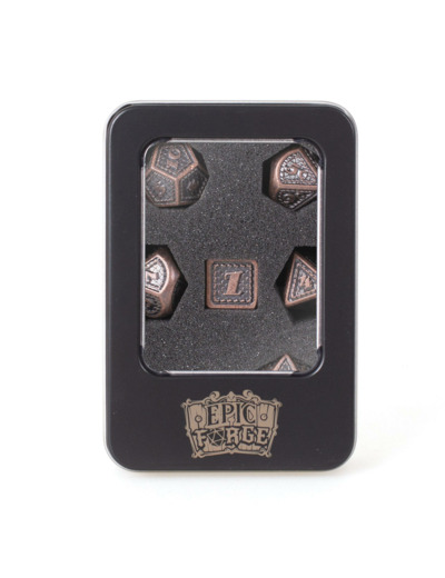 Lot 7 dés métal 16mm (boite métal) - Dragon Scale Copper