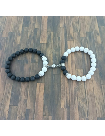 Bracelets de couple pierre de lave blanc/noir