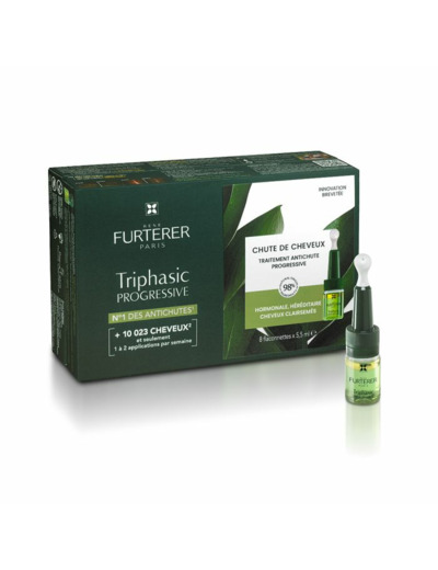 Traitement antichute progressive - Solution chute de cheveux 8 ampoules Triphasic René Furterer