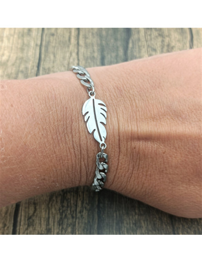 Bracelet- chaîne plume en acier inox