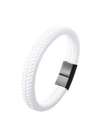 Bracelet tressé blanc en cuir véritable pour hommes