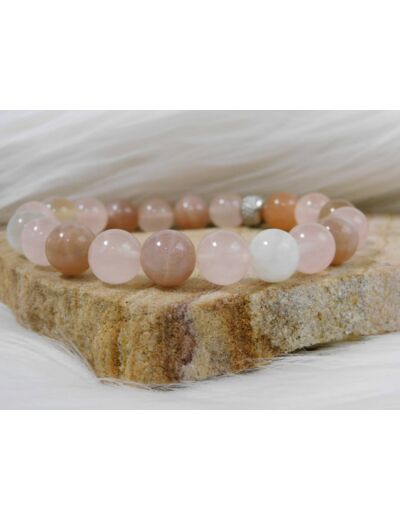 Bracelet pierre de lune /quartz rose 10mm