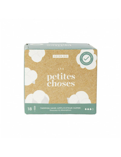Tampons Flux Super Sans Applicateurs Coton Bio Boîte de 18 Les Petites Choses