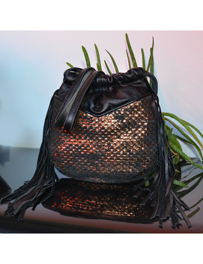 Mila Louise Nora W Sac Bourse Cuir Tressé Noir Bronze