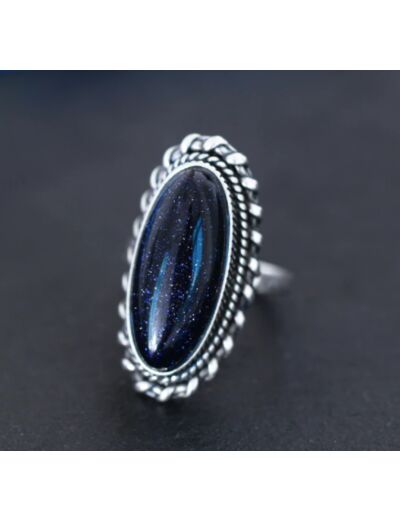 Bague ovale pierre de sable bleu en argent