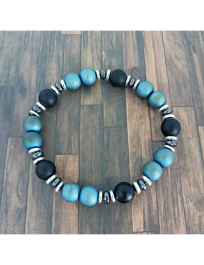 Bracelet homme agate noire/hématite