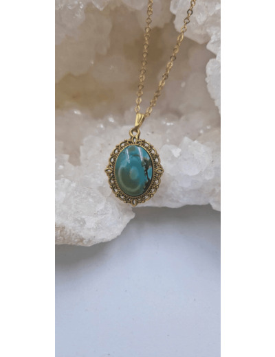 Collier turquoise tibétaine plaqué or olpa675