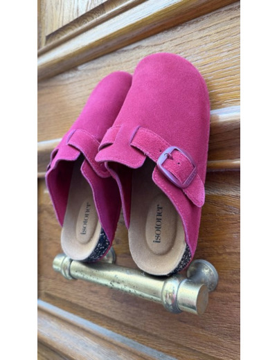 Mules Isotoner rose framboise cuir