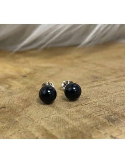 Puce d'oreilles Onyx argent