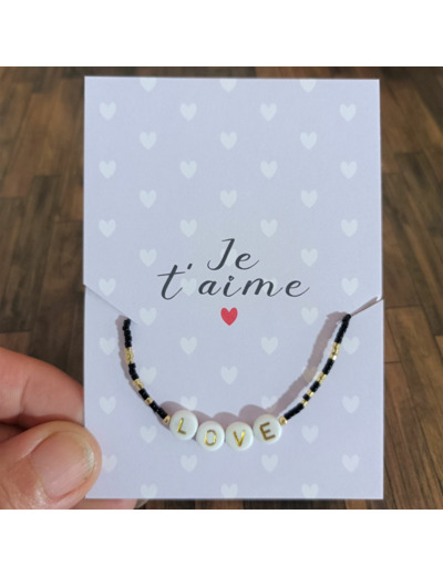 Bracelet carte "Je t'aime" Miyuki LOVE noir-doré